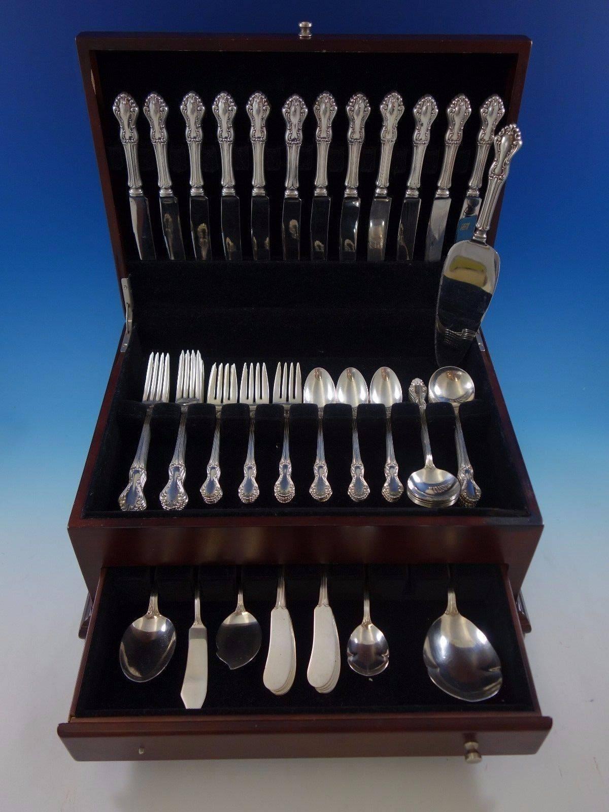 Princess Elizabeth by National sterling silver flatware set 78 pieces. This set includes: 

Twelve knives, 8 3/4