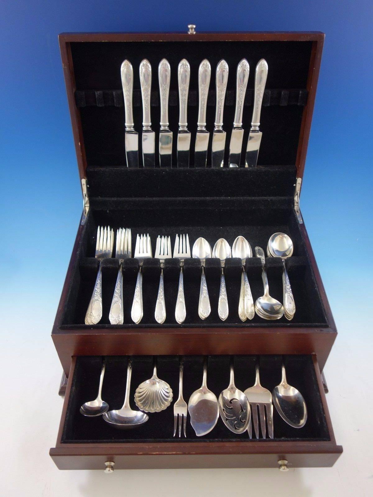 Primrose by Kirk sterling silver flatware set, 48 pieces. This set includes: 

Eight knives, 9 1/8