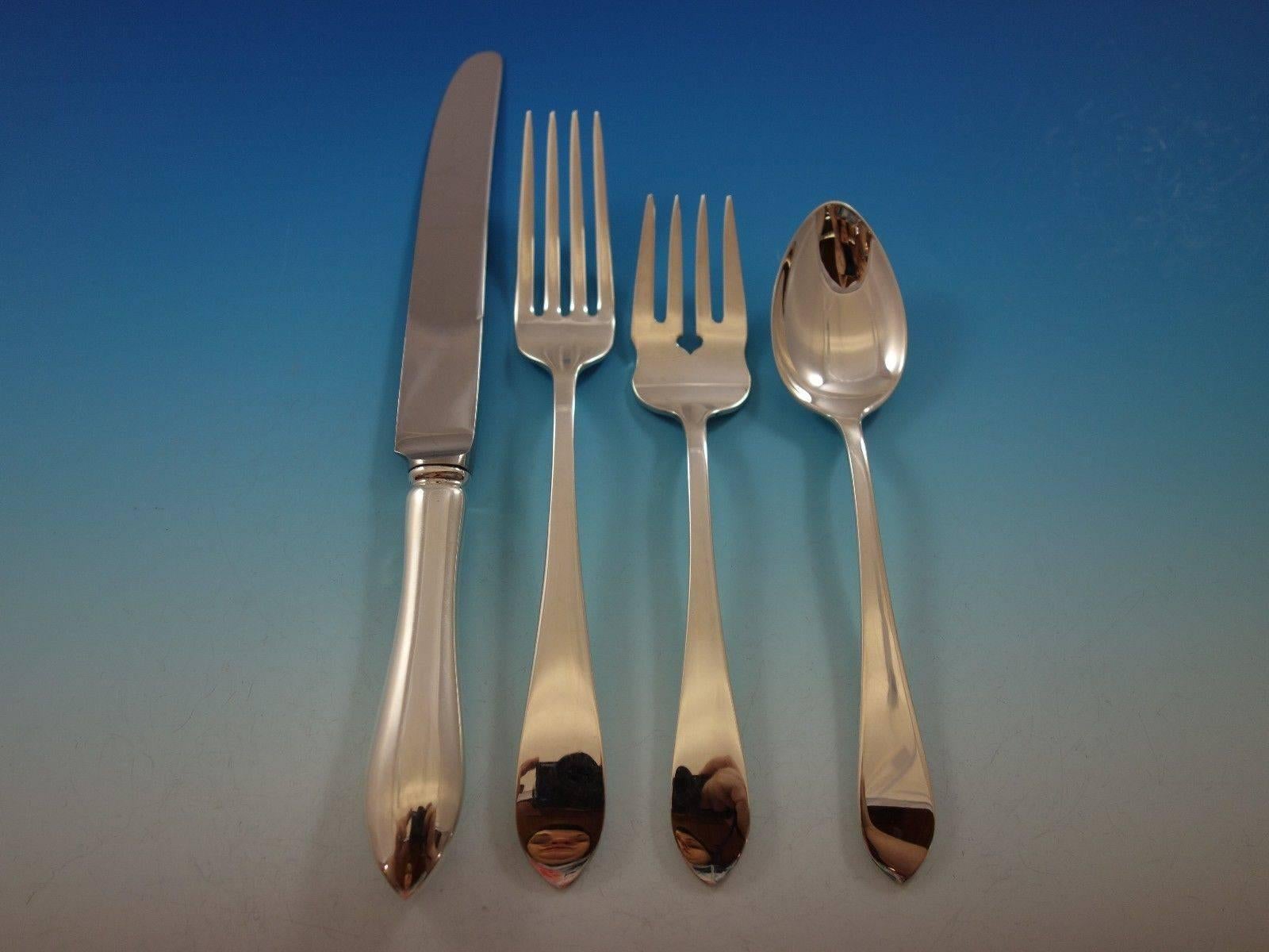 Pointed antique by Dominick & Haff / Reed & Barton sterling silver flatware set, 77 pieces. This set includes: 

12 knives, 8 7/8