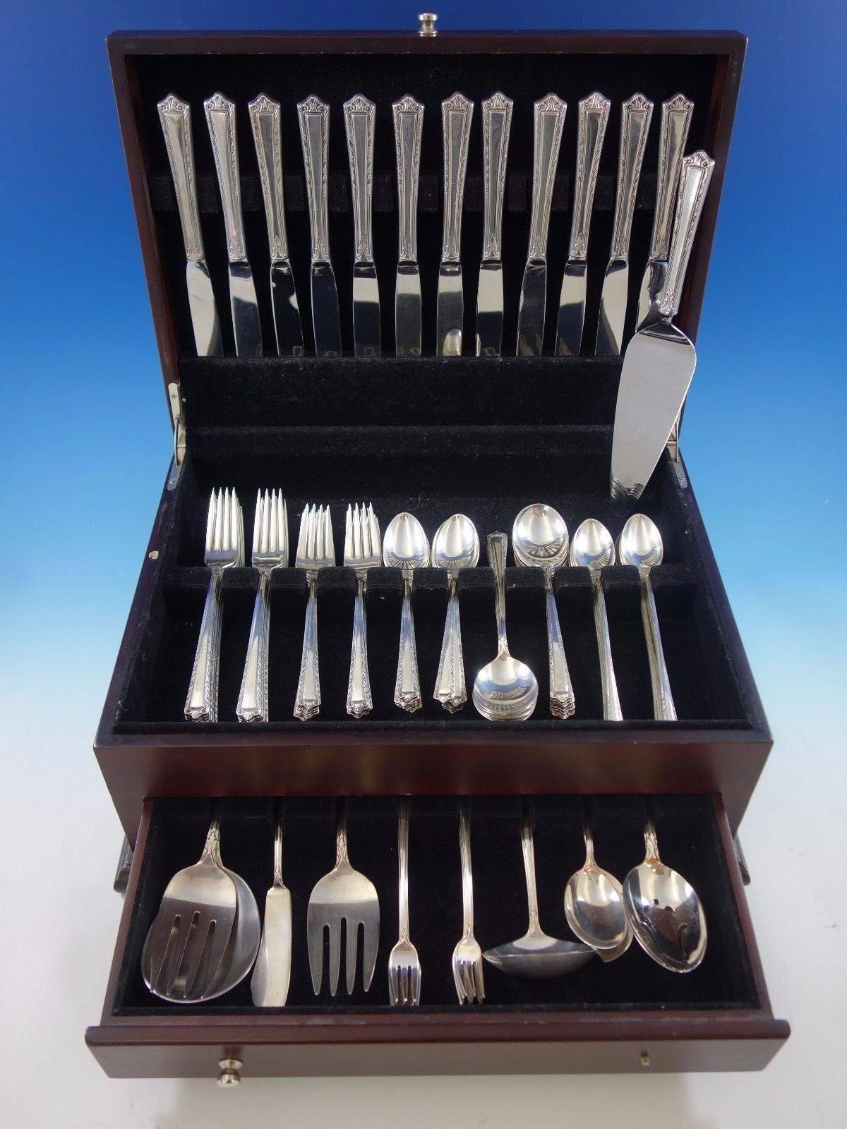 Processional by Fine Arts Internatinoal sterling silver flatware set of 94 pieces. This set includes: 

12 knives, 9 1/4