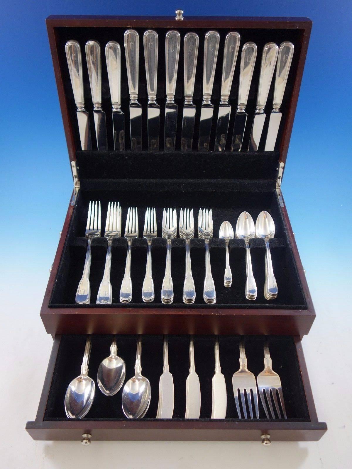 Hamilton aka Gramercy by Tiffany and Co sterling silver flatware set, 80 pieces. This set includes: 

Six dinner knives, 10