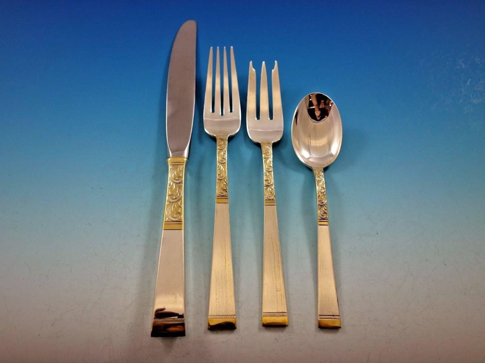 Golden Scroll by Gorham Sterling Silver Flatware Set Place Size Service 48 Pcs In Excellent Condition For Sale In Big Bend, WI
