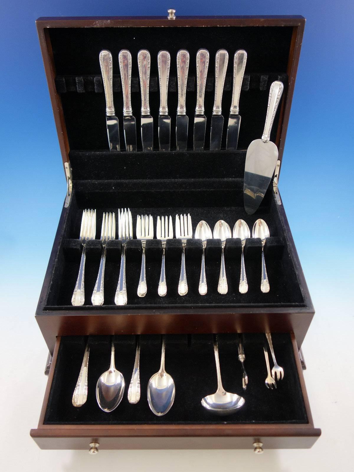 Rose Bower by Birks Canada sterling silver flatware set, 44 Pieces. This set includes: 

Eight knives, 8 7/8