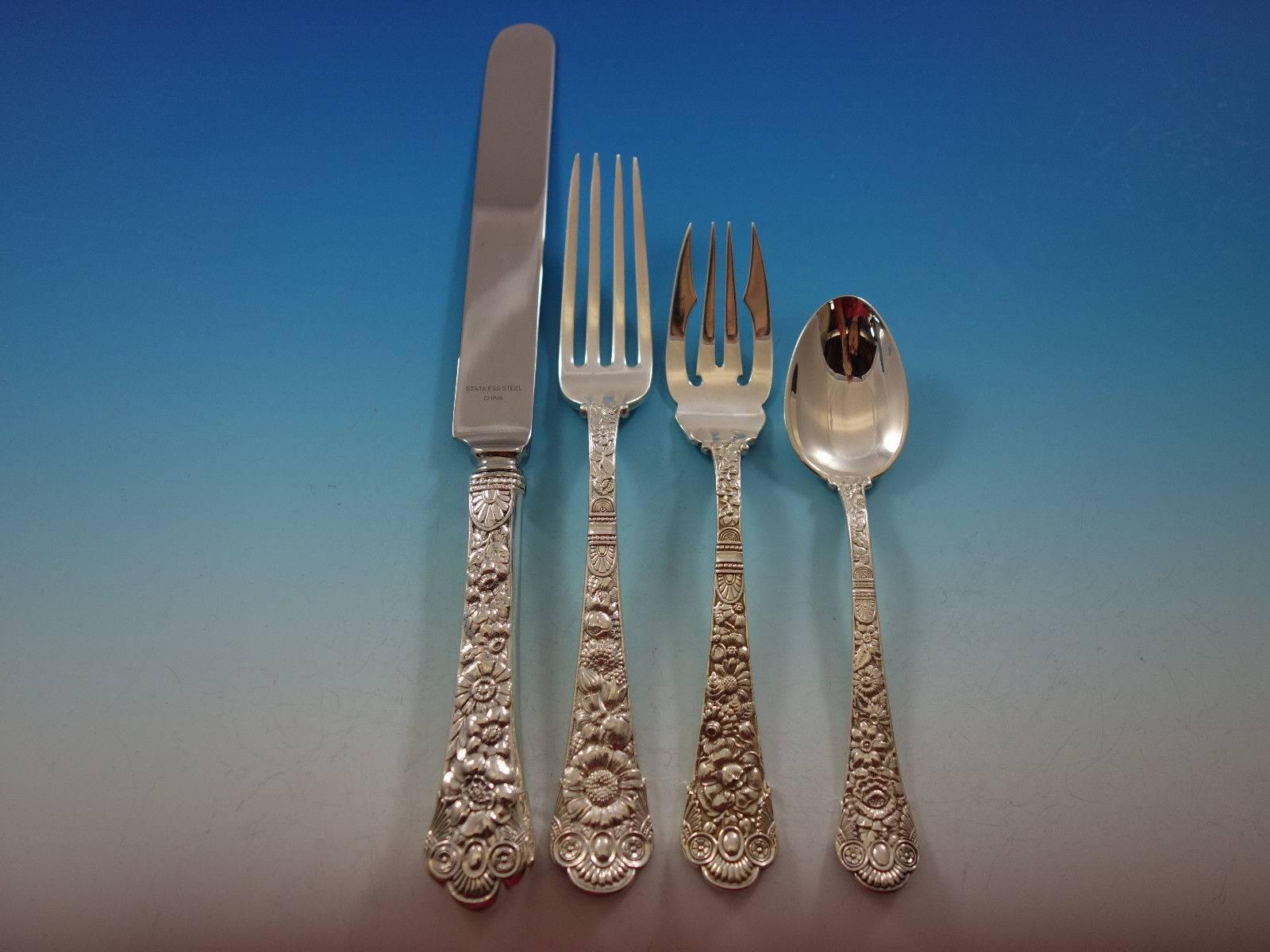 Cluny by Gorham sterling silver flatware set, 153 pieces. This set includes: 

12 dinner size knives, 10 1/4