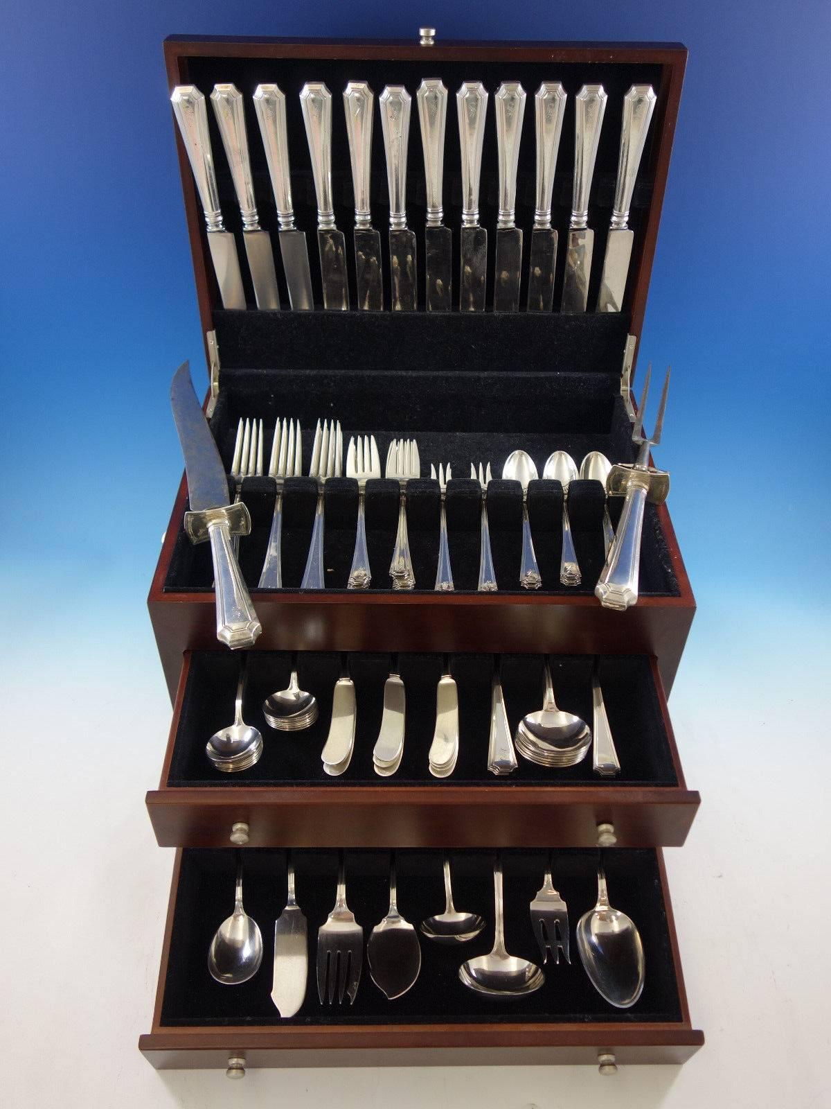 Fairfax by Durgin-Gorham sterling silver flatware set, 106 pieces. This set includes: 

12 dinner size knives, 9 5/8
