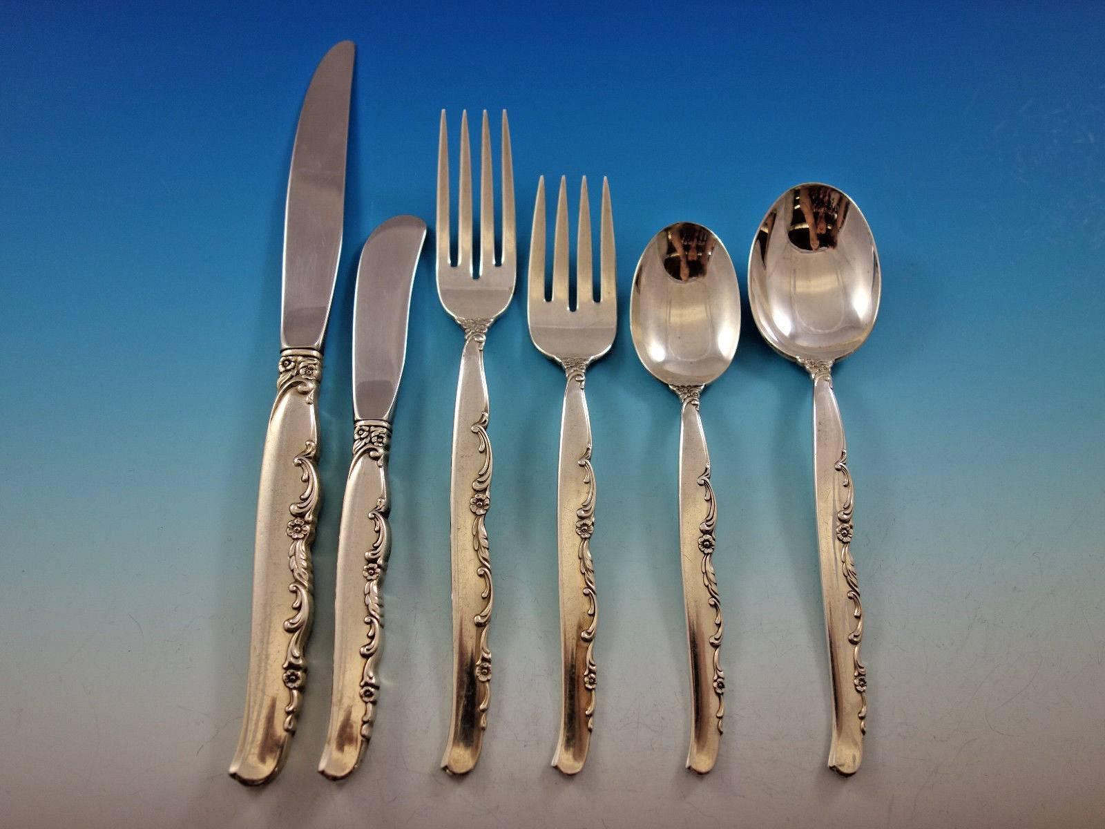 Flower Lane by Oneida Sterling Silver Flatware Set 8 Service 54 Pieces In Excellent Condition In Big Bend, WI