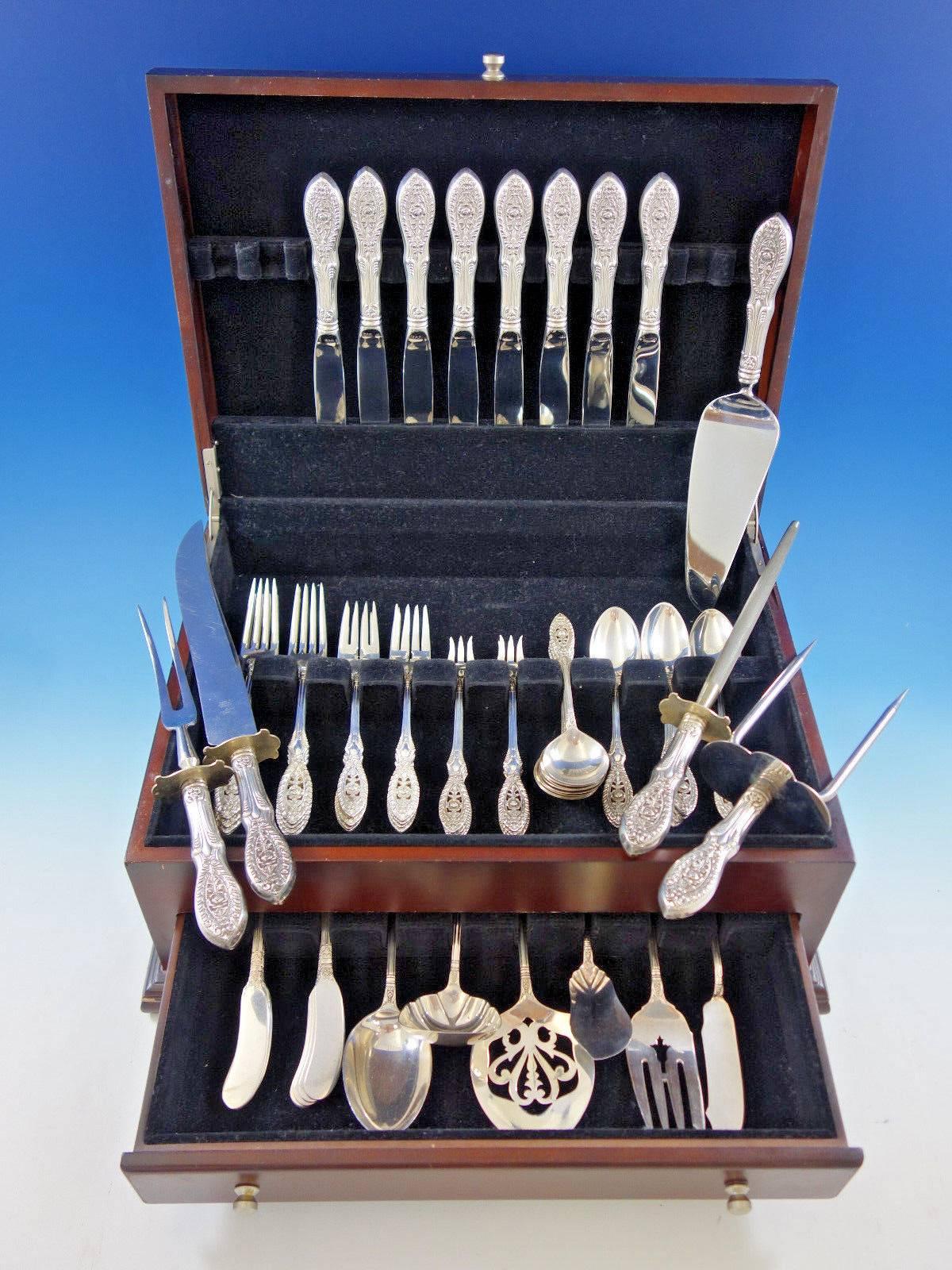 Valenciennes by Manchester pierced handle sterling silver flatware set, 67 pieces. This set includes: eight knives, 8 5/8