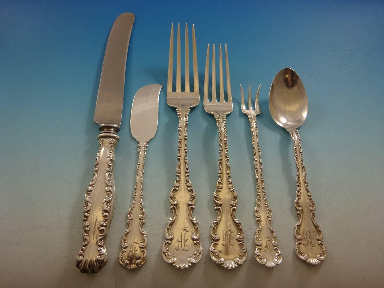 Louis XV by Whiting Sterling Silver Flatware Set Service 49 Pieces Dinner F Mono In Excellent Condition For Sale In Big Bend, WI