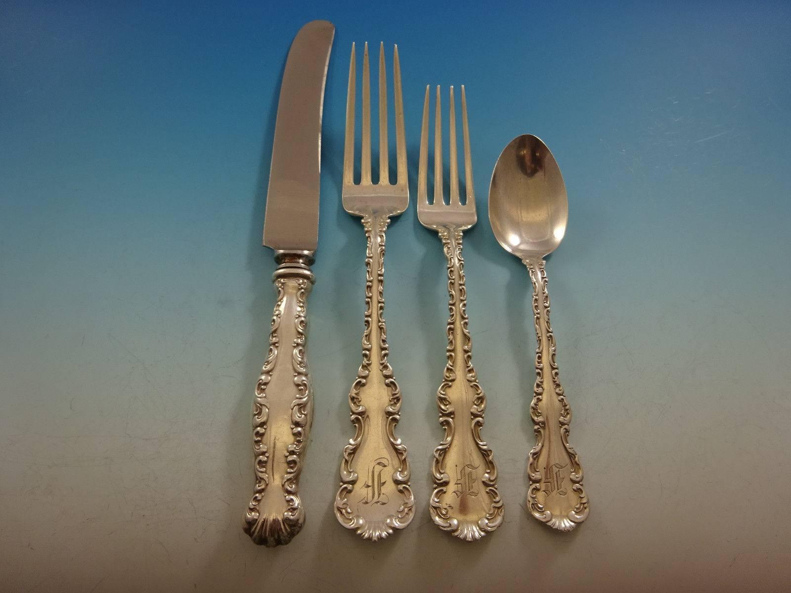 19th Century Louis XV by Whiting Sterling Silver Flatware Set Service 49 Pieces Dinner F Mono For Sale