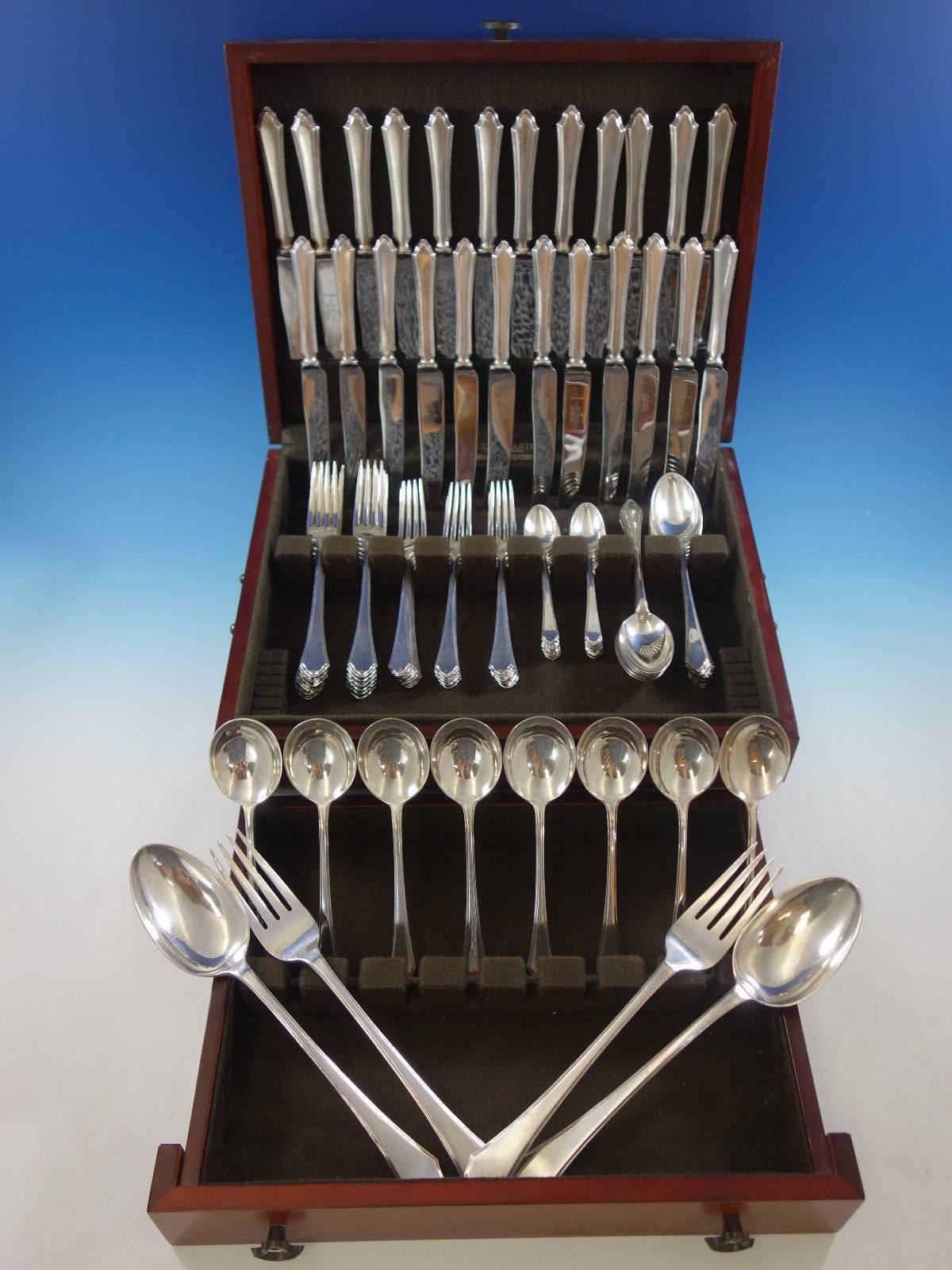 Pembury by Mappin and Webb English silver plate Dinner and Luncheon size Flatware set, 84 pieces. This set includes: 12 Dinner Size Knives, 9 3/8