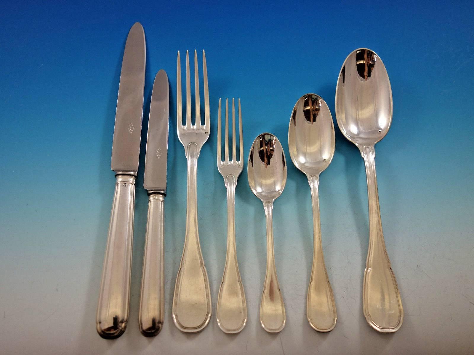 Puiforcat French Sterling Silver Flatware Set for 12 Service 93 Pieces In Excellent Condition In Big Bend, WI