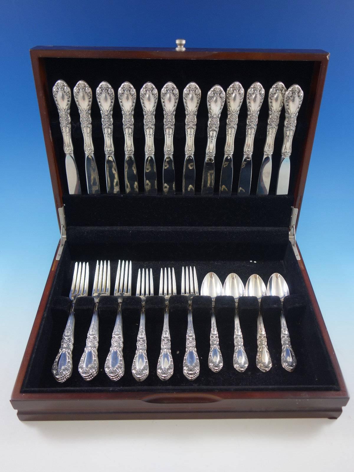 Prince Eugene by Alvin sterling silver flatware set, 48 pieces. This set includes: 

12 knives, 8 7/8
