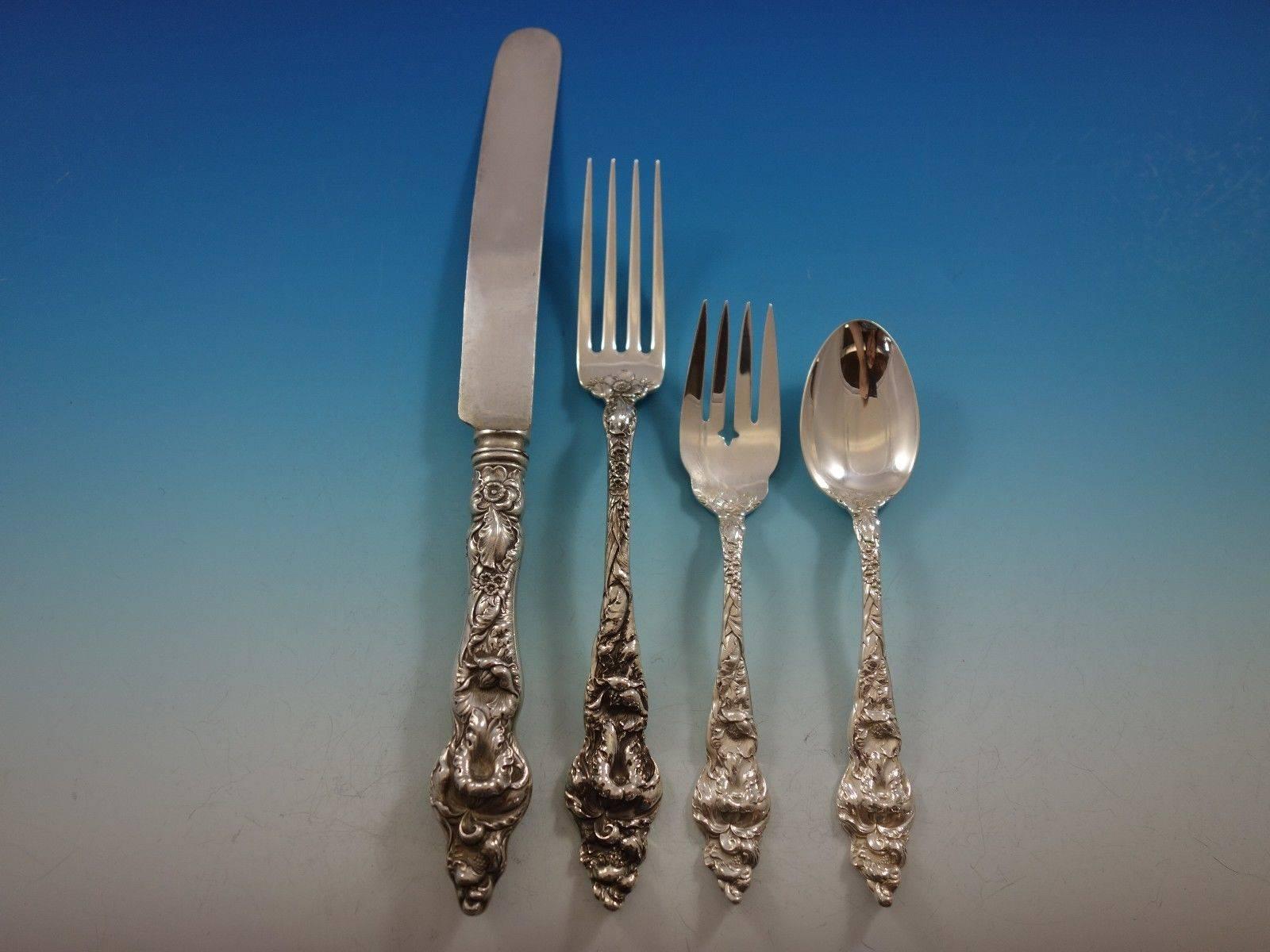 Les Six Fleurs by R&B Sterling Silver Flatware Set 12 Service 125 Pcs Dinner In Excellent Condition In Big Bend, WI