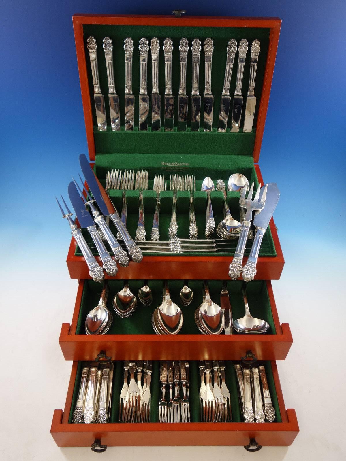 Elizabethan by Gee Holmes ltd. English (Harrods at Knightbridge) sterling silver flatware set, 164 pieces. This set includes: 

12 dinner size knives, 9 3/4