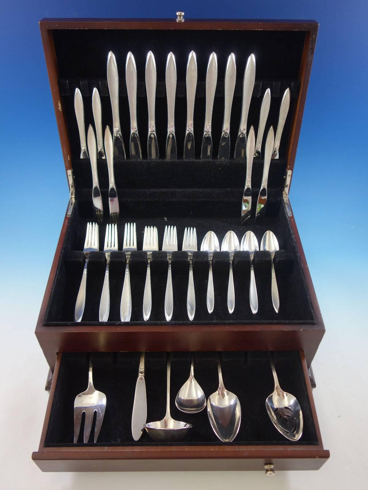 Gossamer by Gorham sterling silver flatware set with brushed / matte / Florentine finish, 46 pieces. This set includes: 

eight knives, 8 7/8