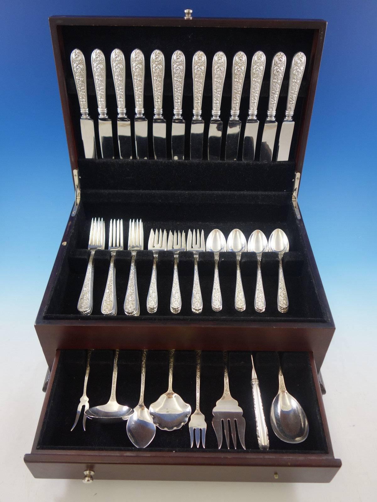 Corsage by Stieff sterling silver flatware set, 57 pieces. This set includes: 

12 knives, 9