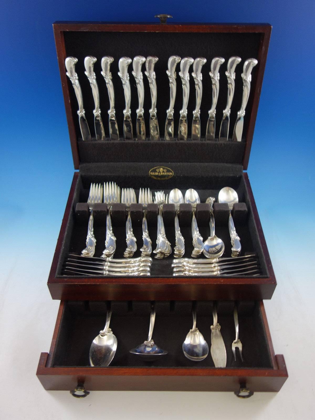 Waltz of Spring by Wallace sterling silver flatware set, 89 pieces. This set includes: 

12 knives, 8 7/8