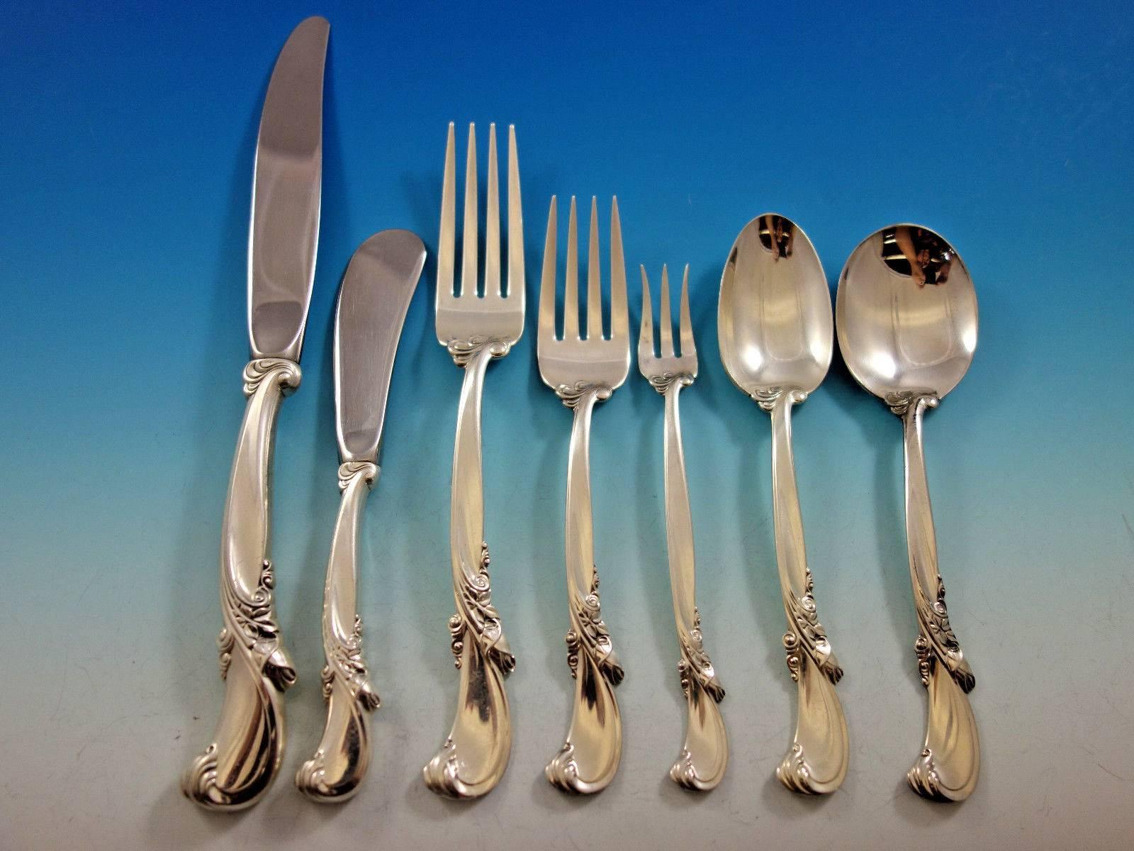Waltz of Spring by Wallace Sterling Silver Flatware Set 12 Service 89 Pieces In Excellent Condition For Sale In Big Bend, WI