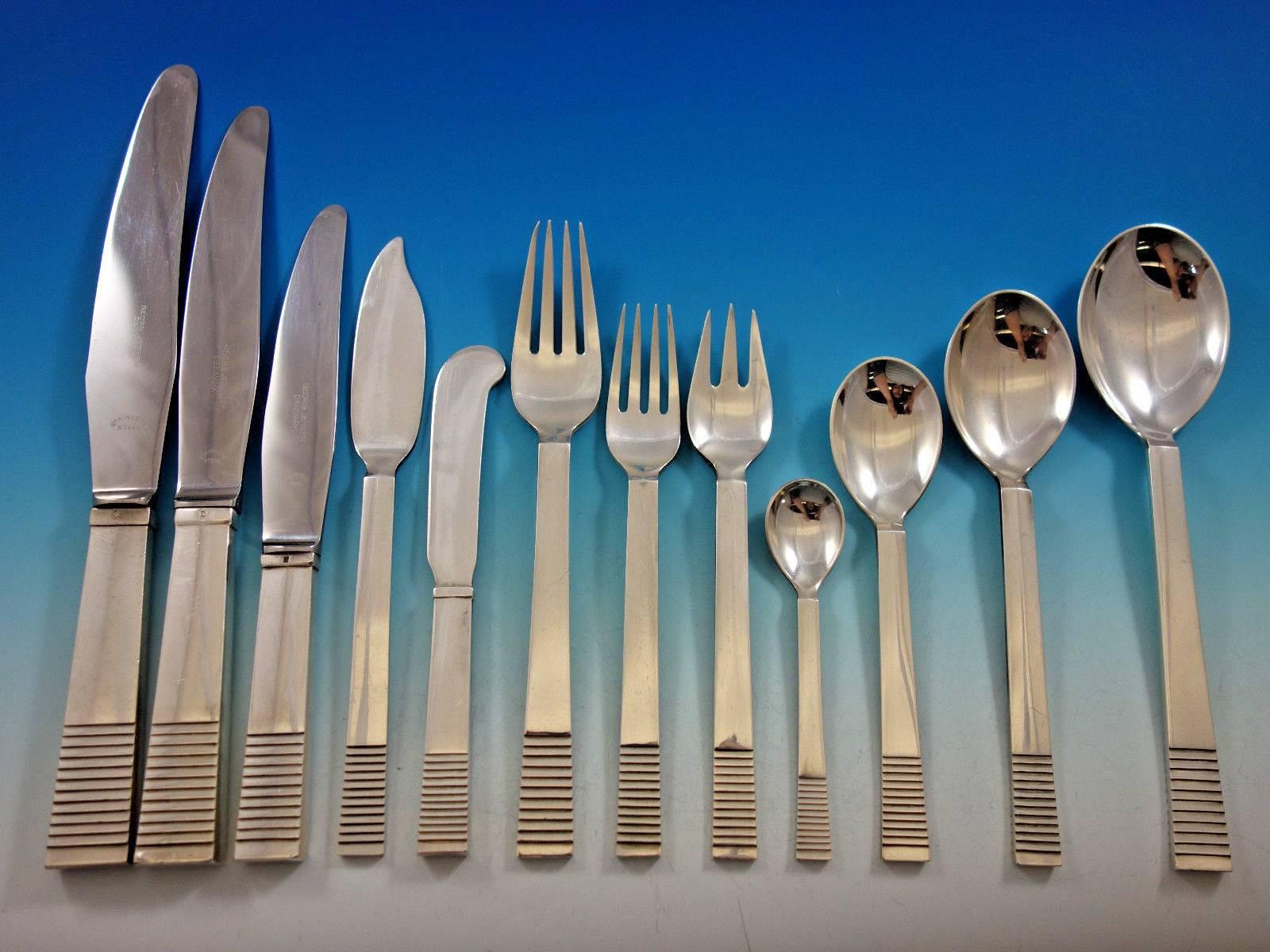 20th Century Parallel by Georg Jensen Sterling Silver Flatware Set for 12 Service 141 Pieces