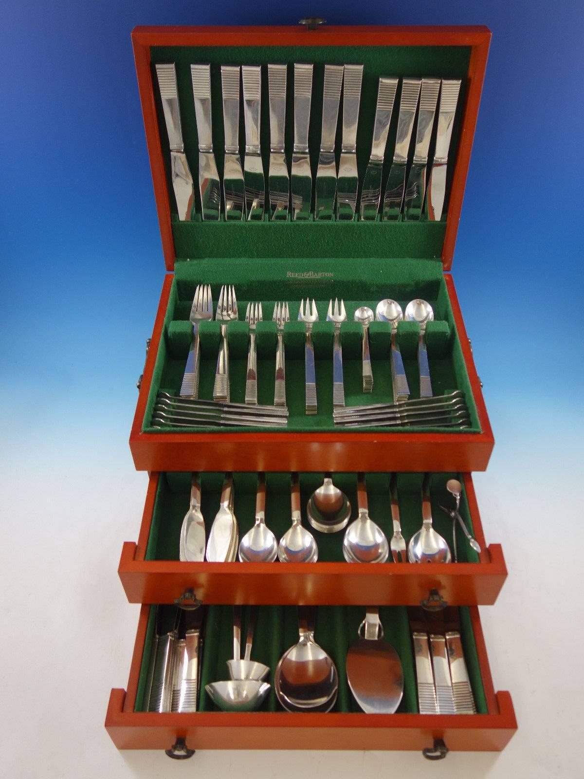 Parallel by Georg Jensen sterling silver flatware set, 141 pieces. This set includes: 12 dinner knives, 8 - 9 5/8