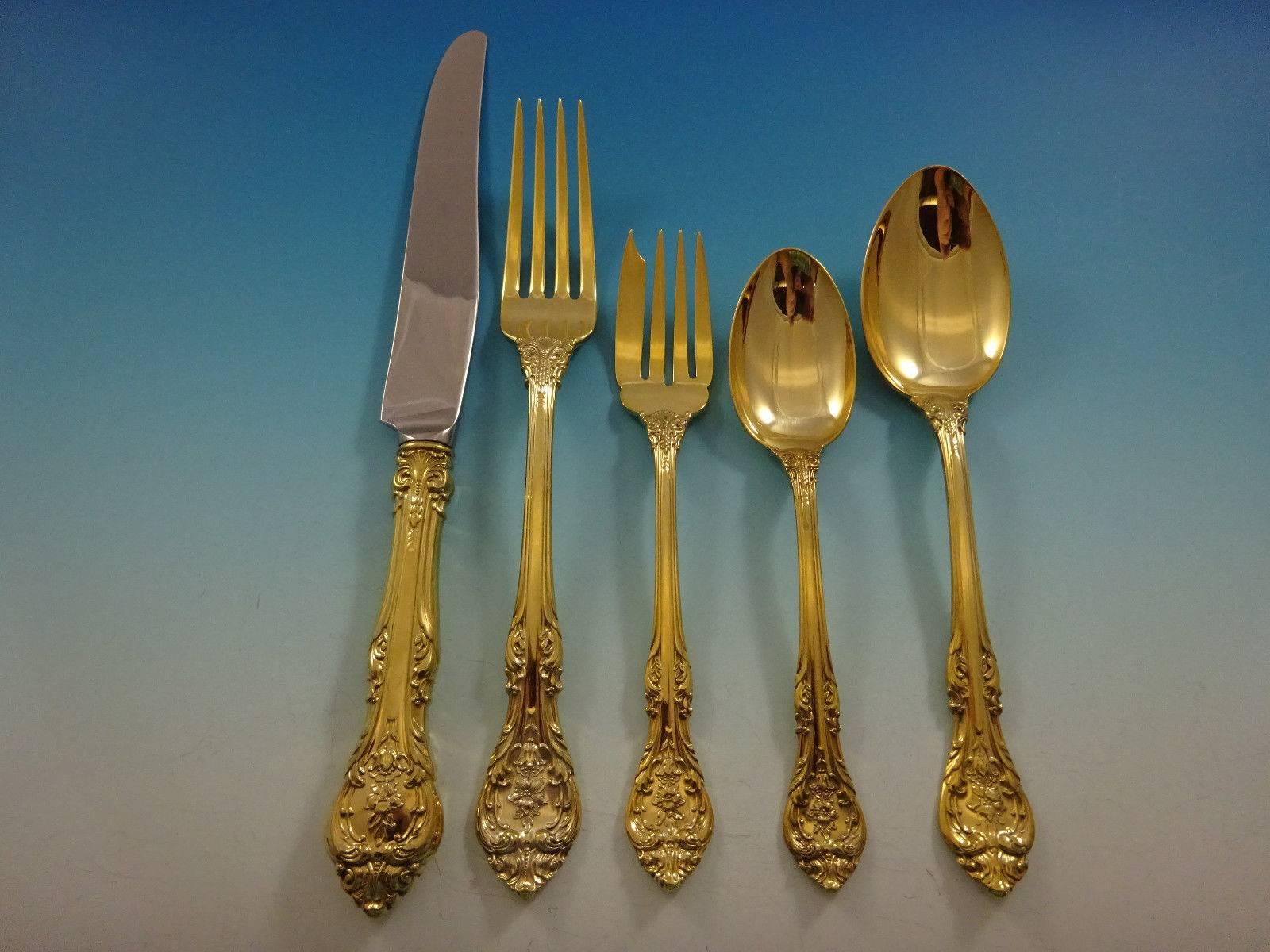 King Edward by Gorham Gold Sterling Silver Flatware Set Service 42 Pcs Dinner In Excellent Condition For Sale In Big Bend, WI