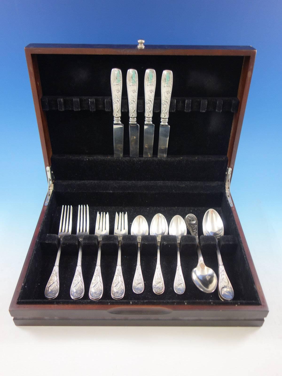Audubon by Tiffany & Co. Sterling Silver Flatware Set Service 20 Pieces Birds In Excellent Condition In Big Bend, WI