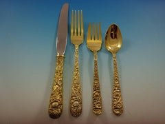 Repousse Gold by Kirk Sterling Silver Flatware Service 12 Set Vermeil 48 Pieces