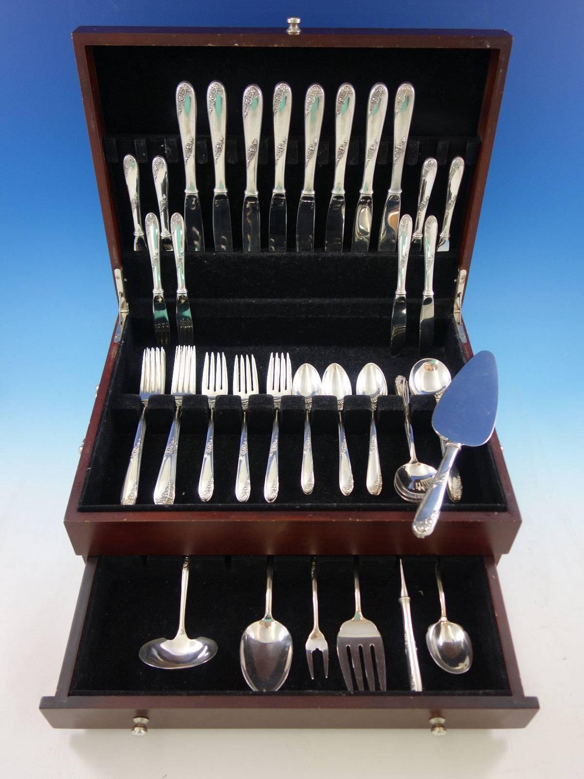 Sweetheart Rose by Lunt sterling silver flatware set, 55 pieces. This set includes: 

Eight knives, 9