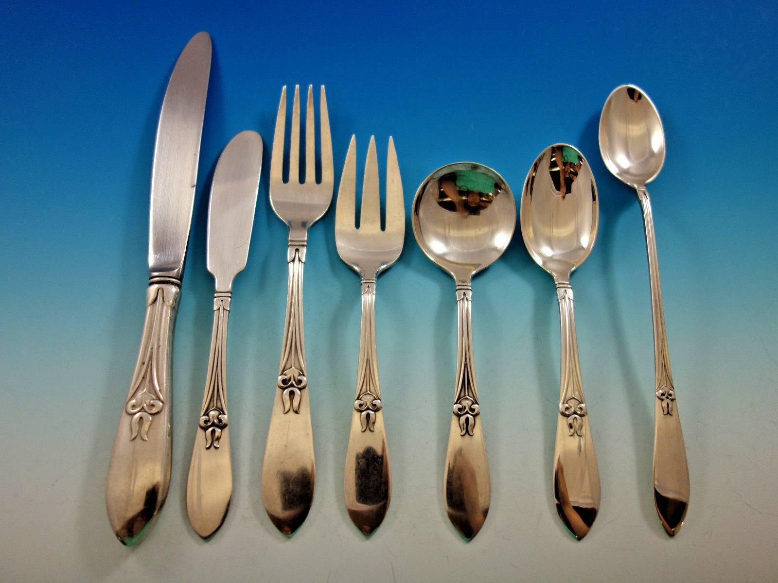 Tulipan by Frank Smith Sterling Silver Flatware Set Service 50 Pieces In Excellent Condition For Sale In Big Bend, WI
