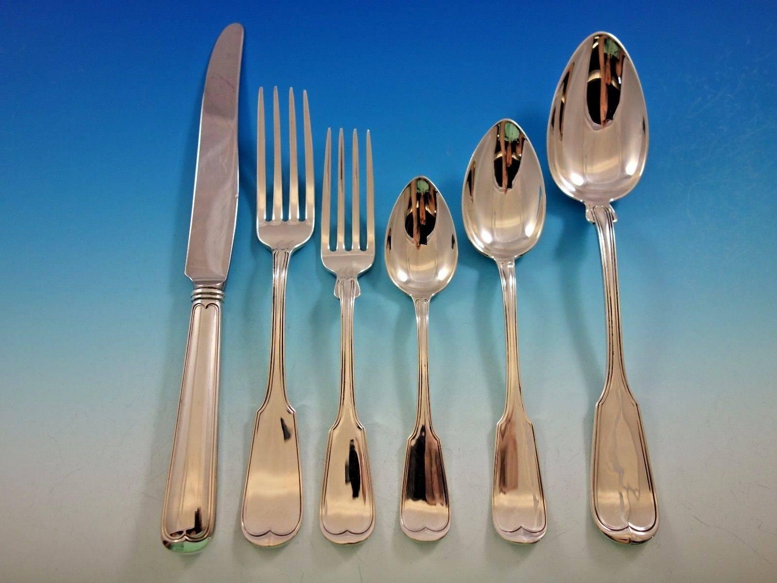 Threaded antique by Gorham sterling silver flatware set, 72 pieces. This set includes: 12 dinner size knives, 9 3/4