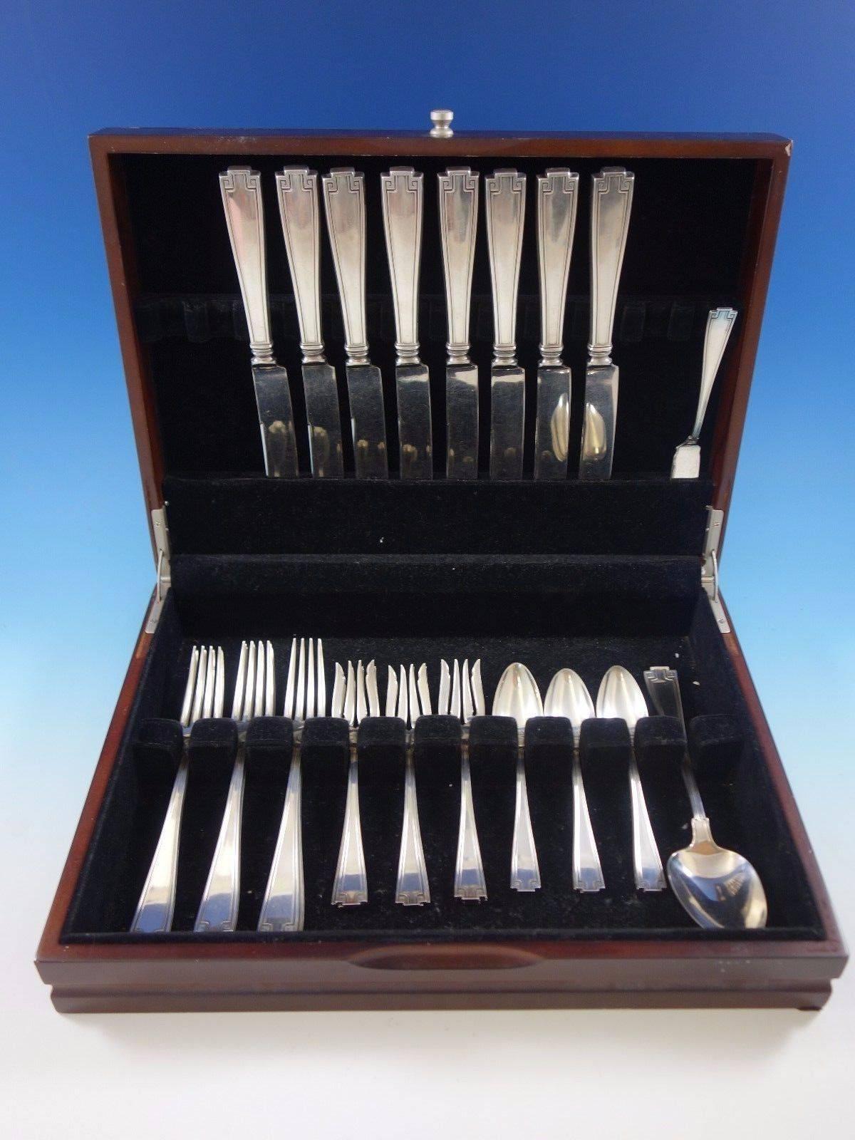 Etruscan by Gorham Art Deco sterling silver flatware set of 34 pieces. This set includes: Eight dinner size knives, 9 3/4