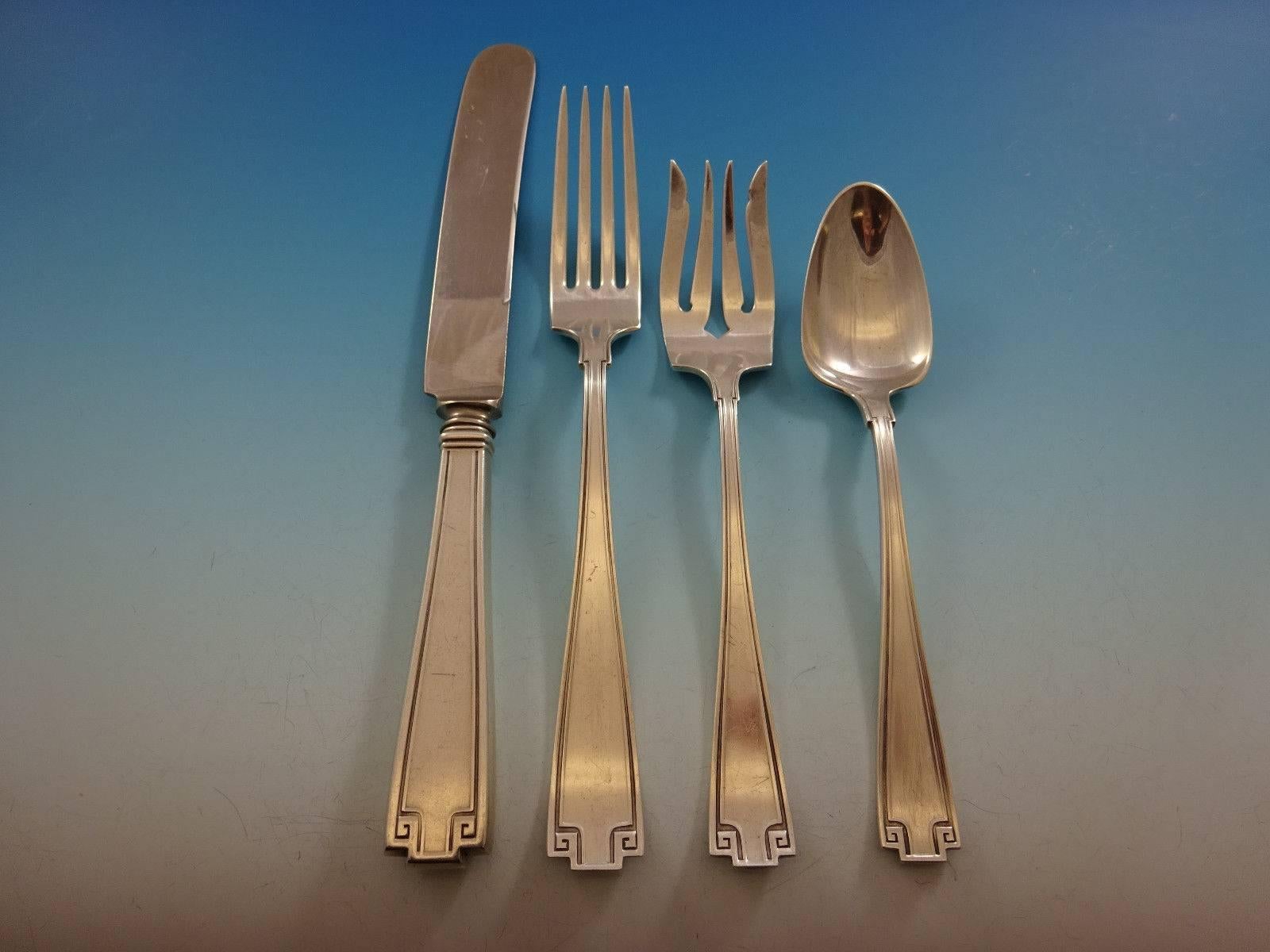 Etruscan by Gorham Sterling Silver Dinner Flatware Set 8 Service Art Deco 34-Pcs In Excellent Condition In Big Bend, WI