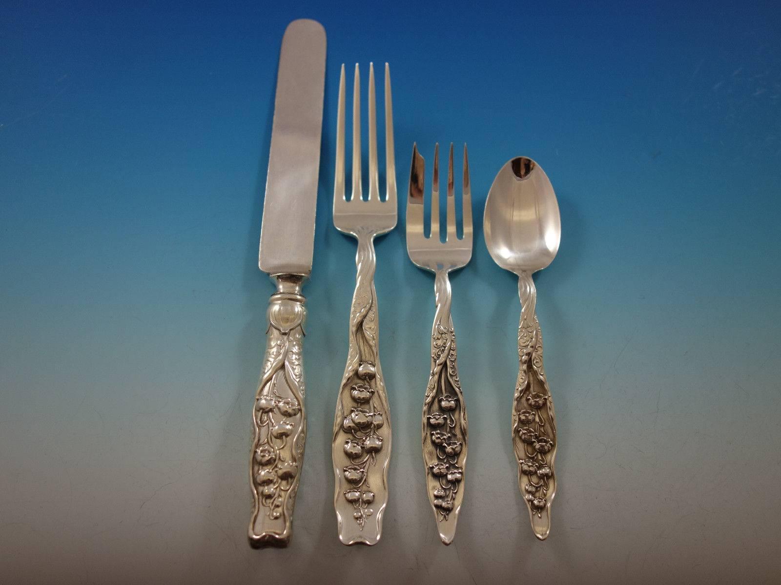 Lily of the Valley by Whiting Sterling Silver Flatware Set Service 48 Pcs Dinner In Excellent Condition In Big Bend, WI