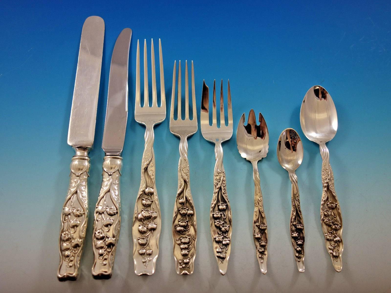 Lily of the Valley by Whiting Sterling Silver Flatware Set Service 48 Pcs Dinner 4