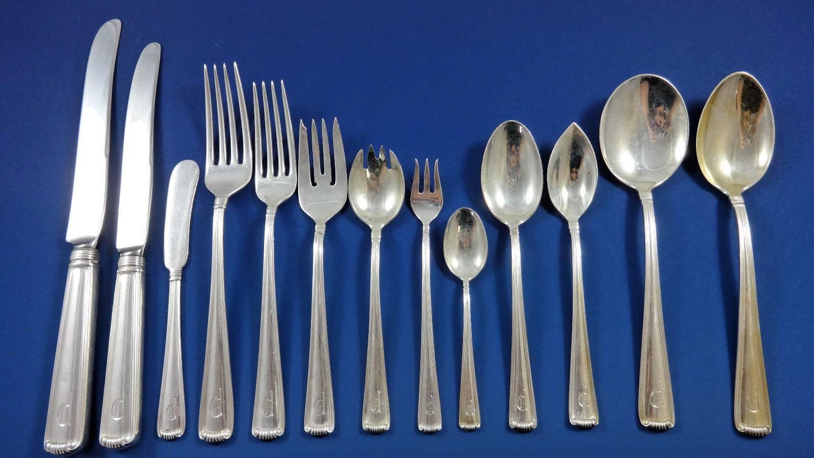 Embassy Scroll by Cartier Sterling Silver Flatware Set Service 175 Pcs Mono P In Excellent Condition In Big Bend, WI