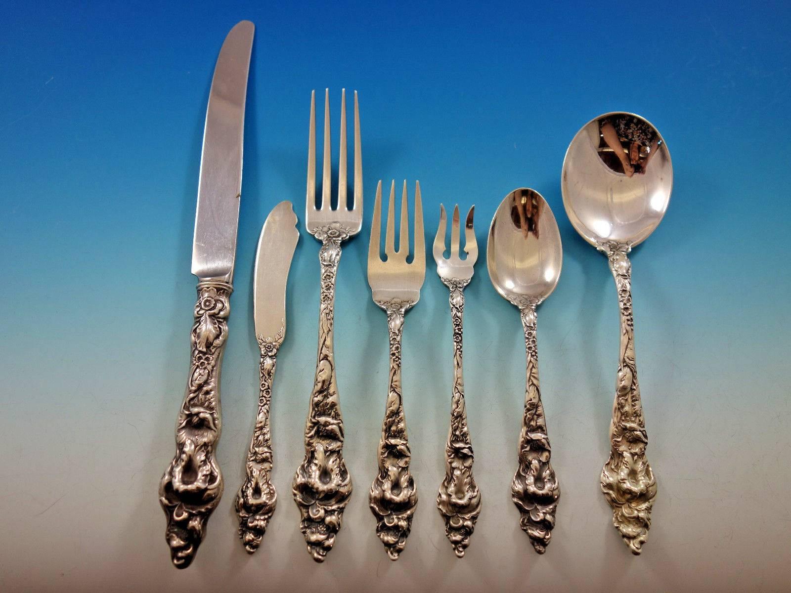 Les Six Fleurs Reed & Barton Sterling Silver Flatware Set Service 85 Pcs Dinner In Excellent Condition In Big Bend, WI