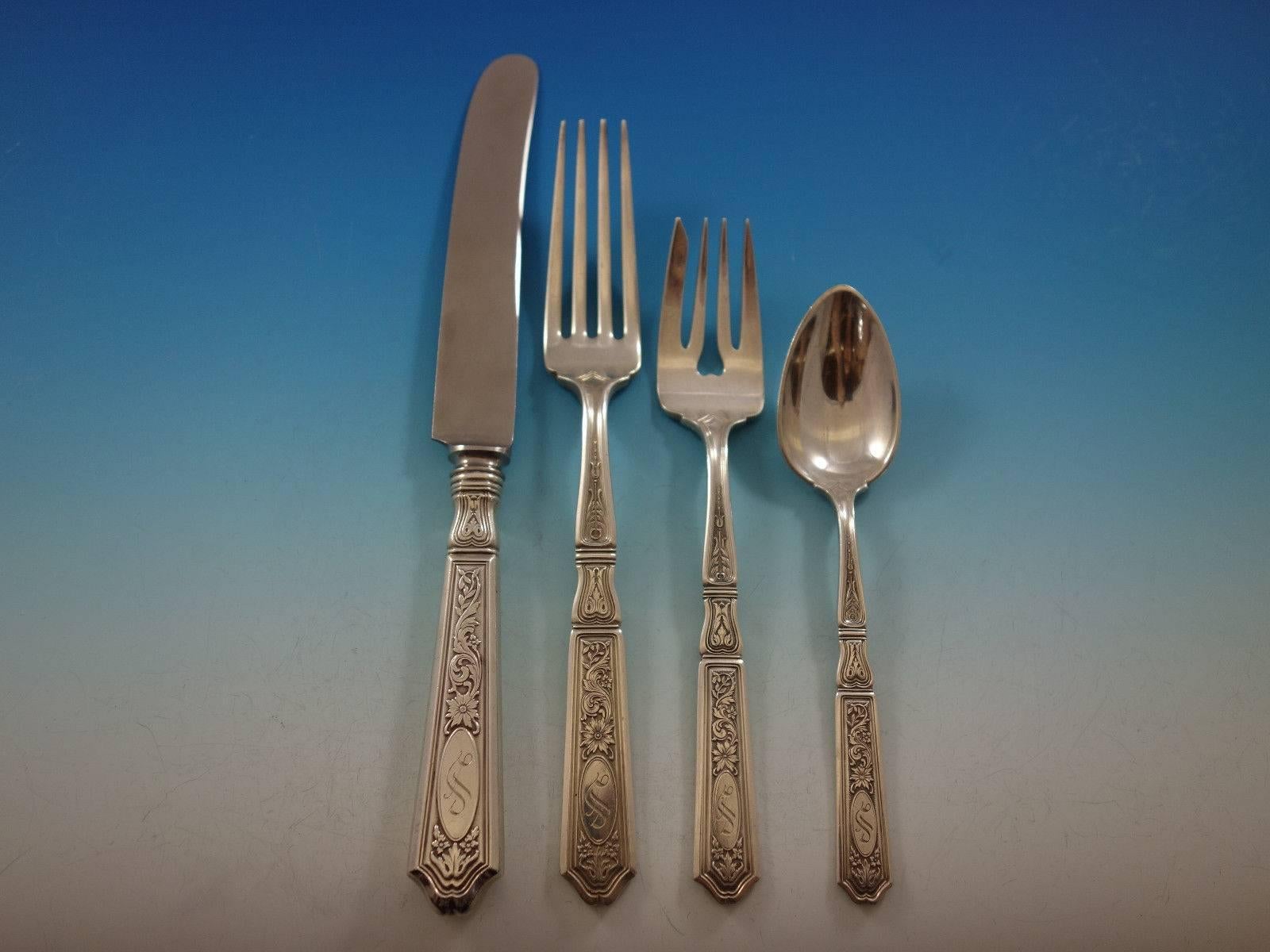Saint Dunstan Chased by Gorham Sterling Silver Flatware Set 93 Pc Dinner S Mono In Excellent Condition In Big Bend, WI
