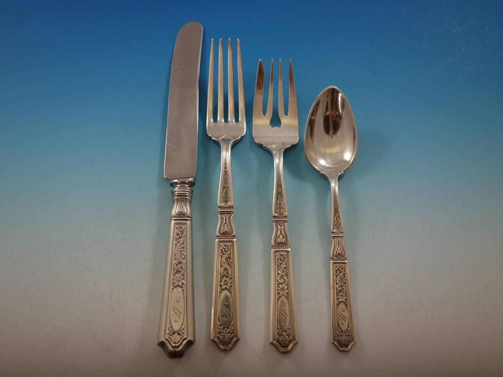 20th Century Saint Dunstan Chased by Gorham Sterling Silver Flatware Set 93 Pc Dinner S Mono
