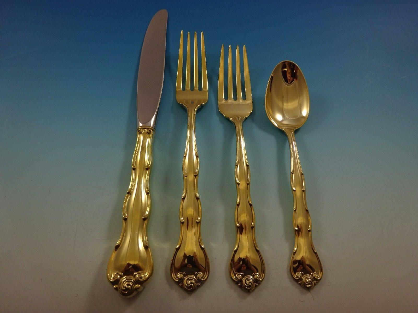 Rondo Gold by Gorham Sterling Silver Flatware Set Service for 12 Vermeil 48 Pcs For Sale 2