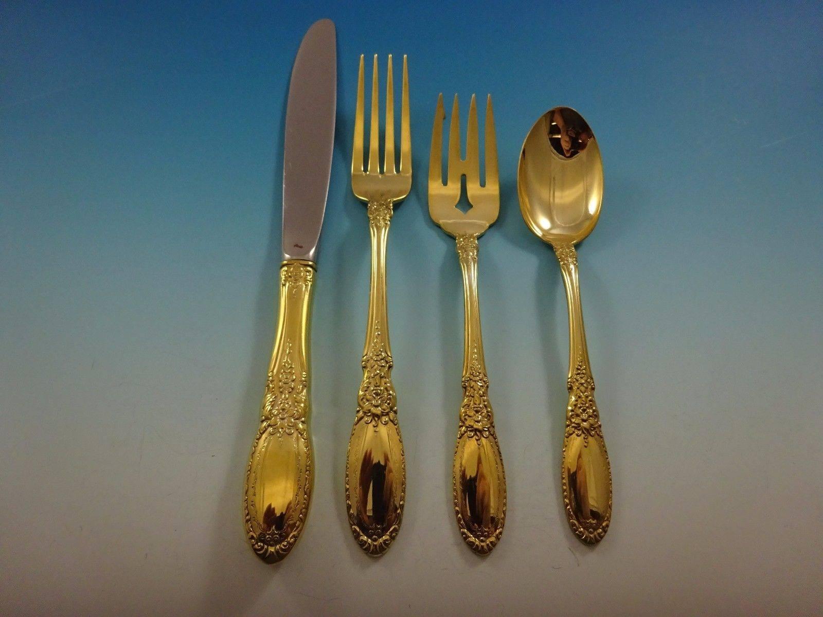 Old Mirror Gold by Towle Sterling Silberbesteck - 24 Teile. Dieses Set ist vergoldet (komplett goldgewaschen) und enthält: 

6 Messer, 8 5/8