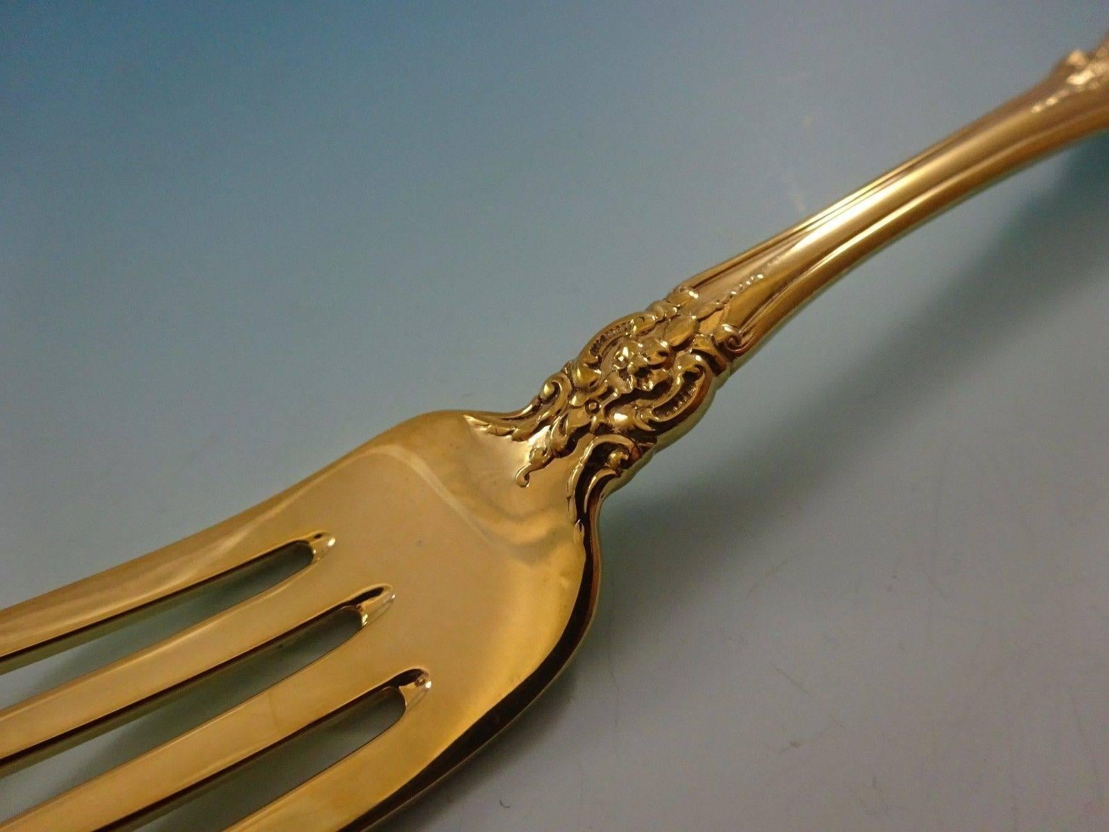 Old Mirror Gold by Towle Sterling Silver Flatware Set For 6 Service Vermeil In Excellent Condition For Sale In Big Bend, WI