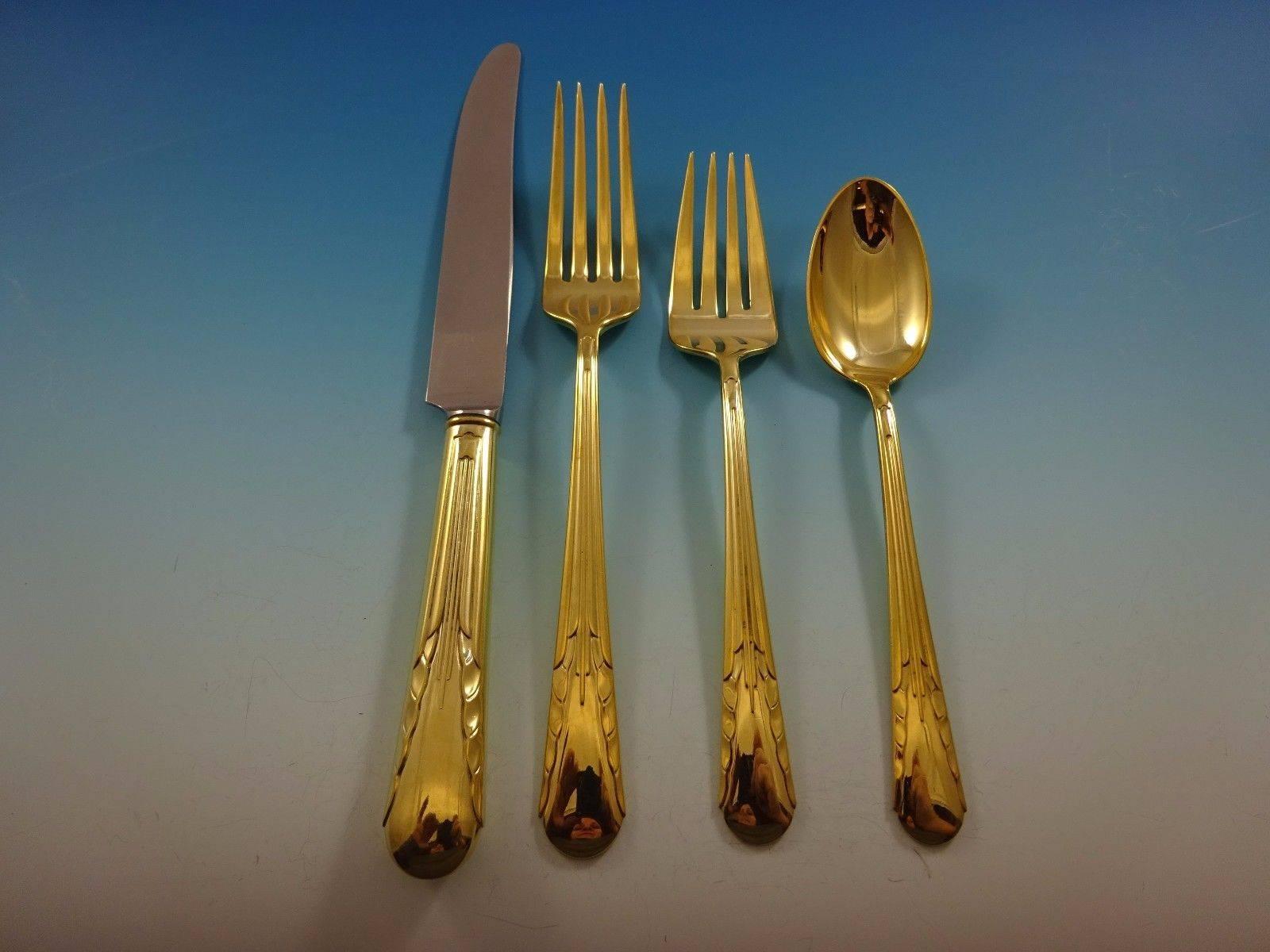 Orchid Gold by International Sterling Silver Flatware Set For 6 Service Vermeil In Excellent Condition For Sale In Big Bend, WI