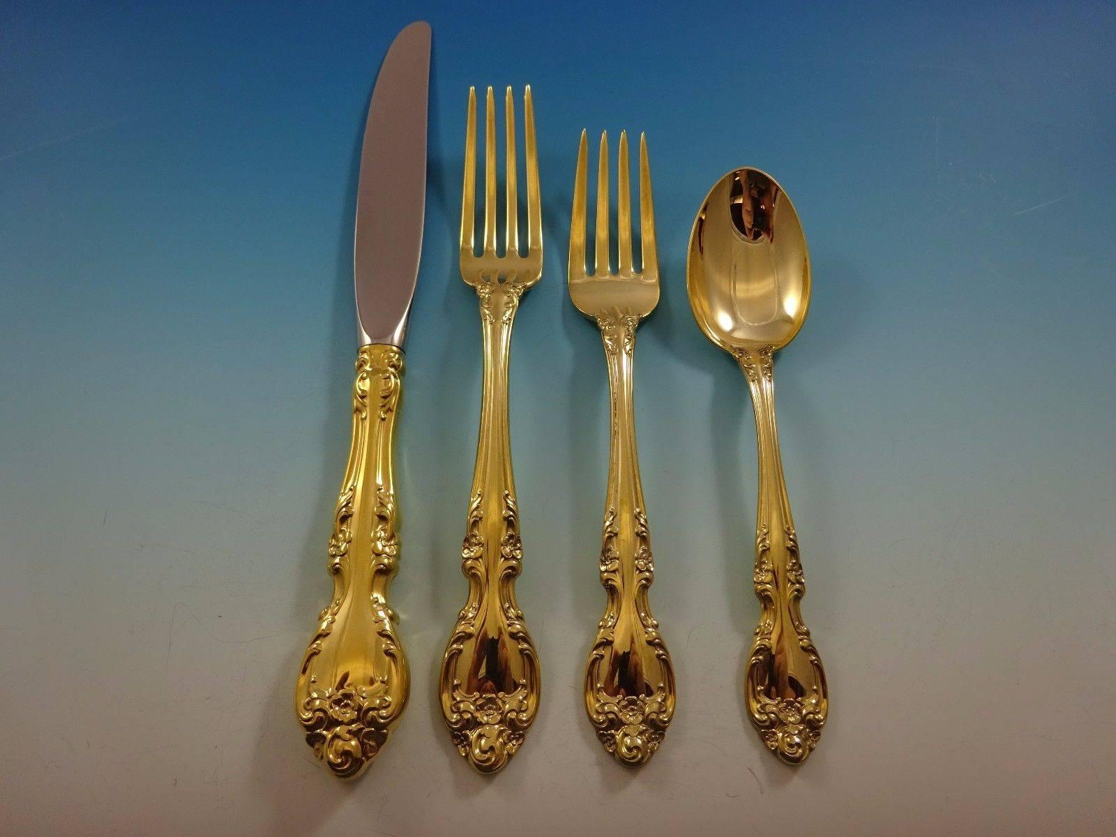 20th Century Melrose Gold by Gorham Sterling Silver Flatware Set For 8 Service Vermeil For Sale