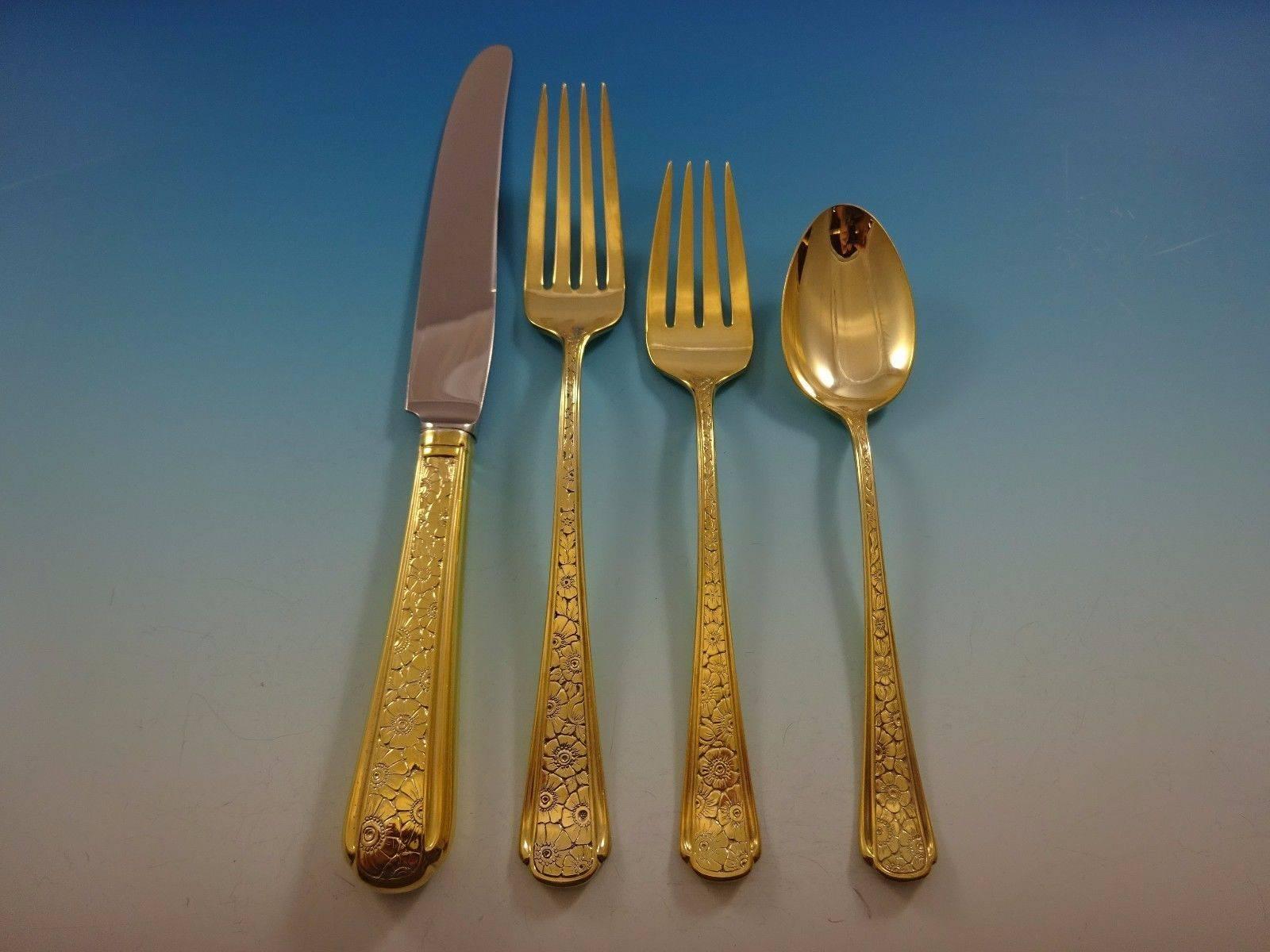 Impressive Old Brocade Gold by Towle Sterling Silver flatware set - 24 pieces.This set is vermeil (completely gold-washed) and includes: 

6 Knives, 8 3/4