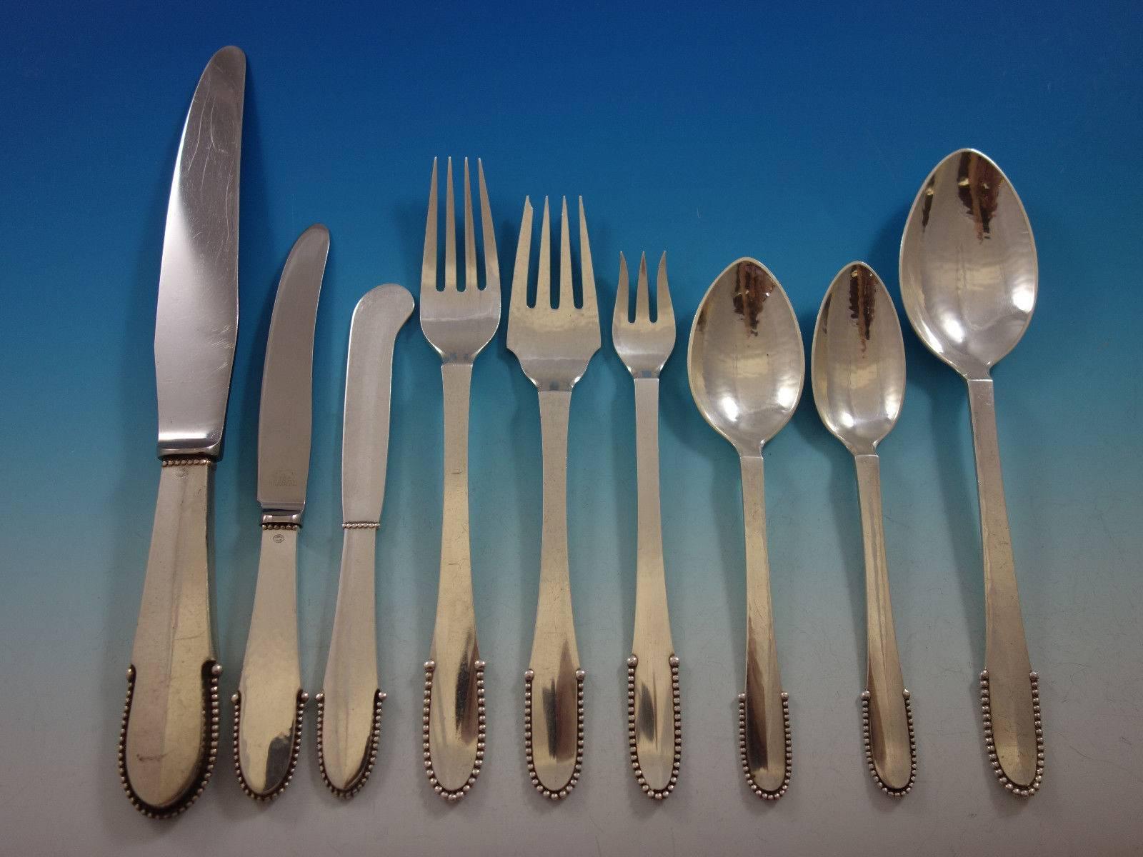 Beaded by Georg Jensen sterling silver Flatware set, 72 pieces. This set includes: 

8 Dinner Knives, 8 7/8