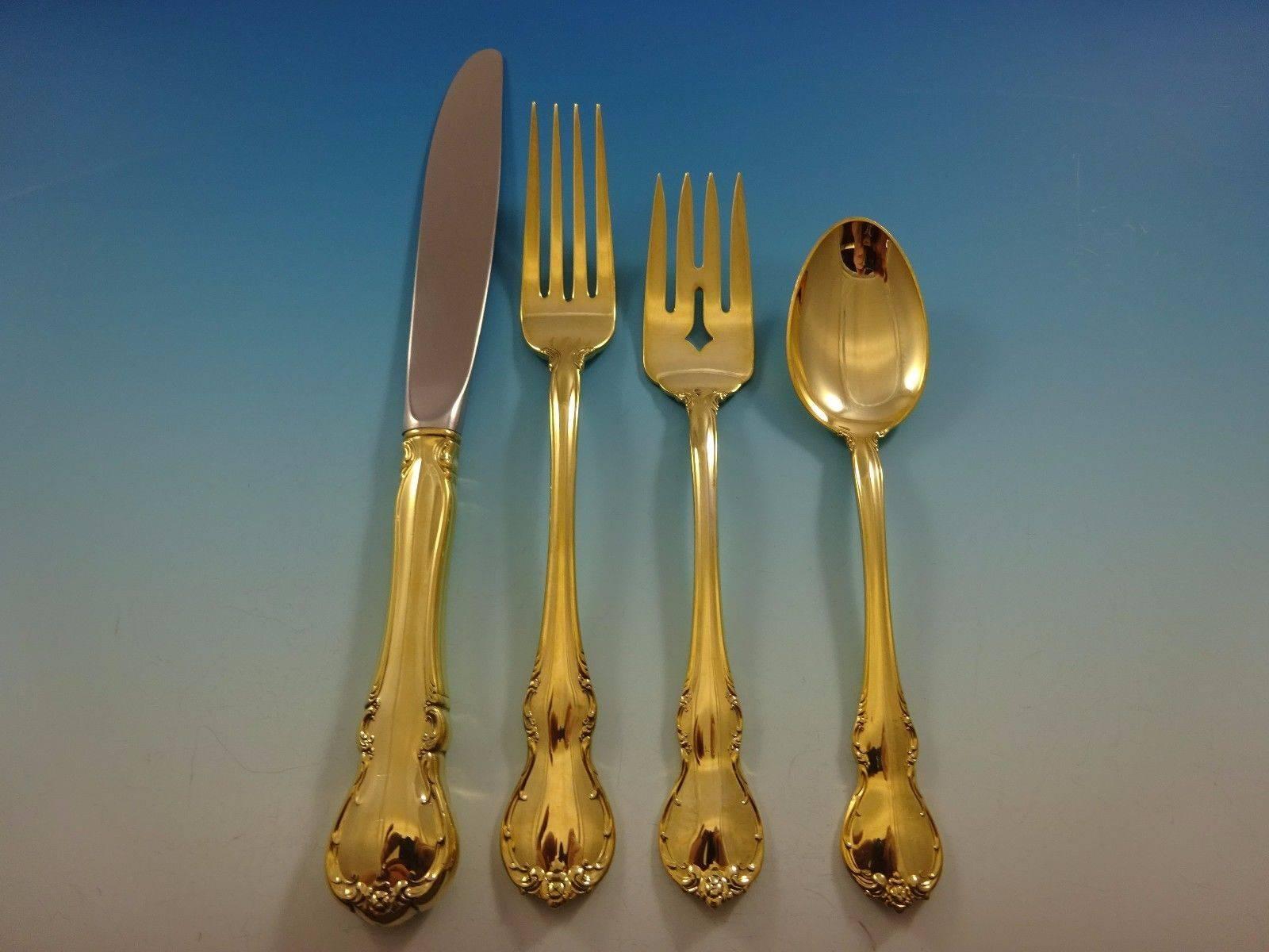 French provincial gold by Towle sterling silver flatware set - 48 pieces. This set is vermeil (completely gold-washed) and includes: 

12 knives, 8 3/4