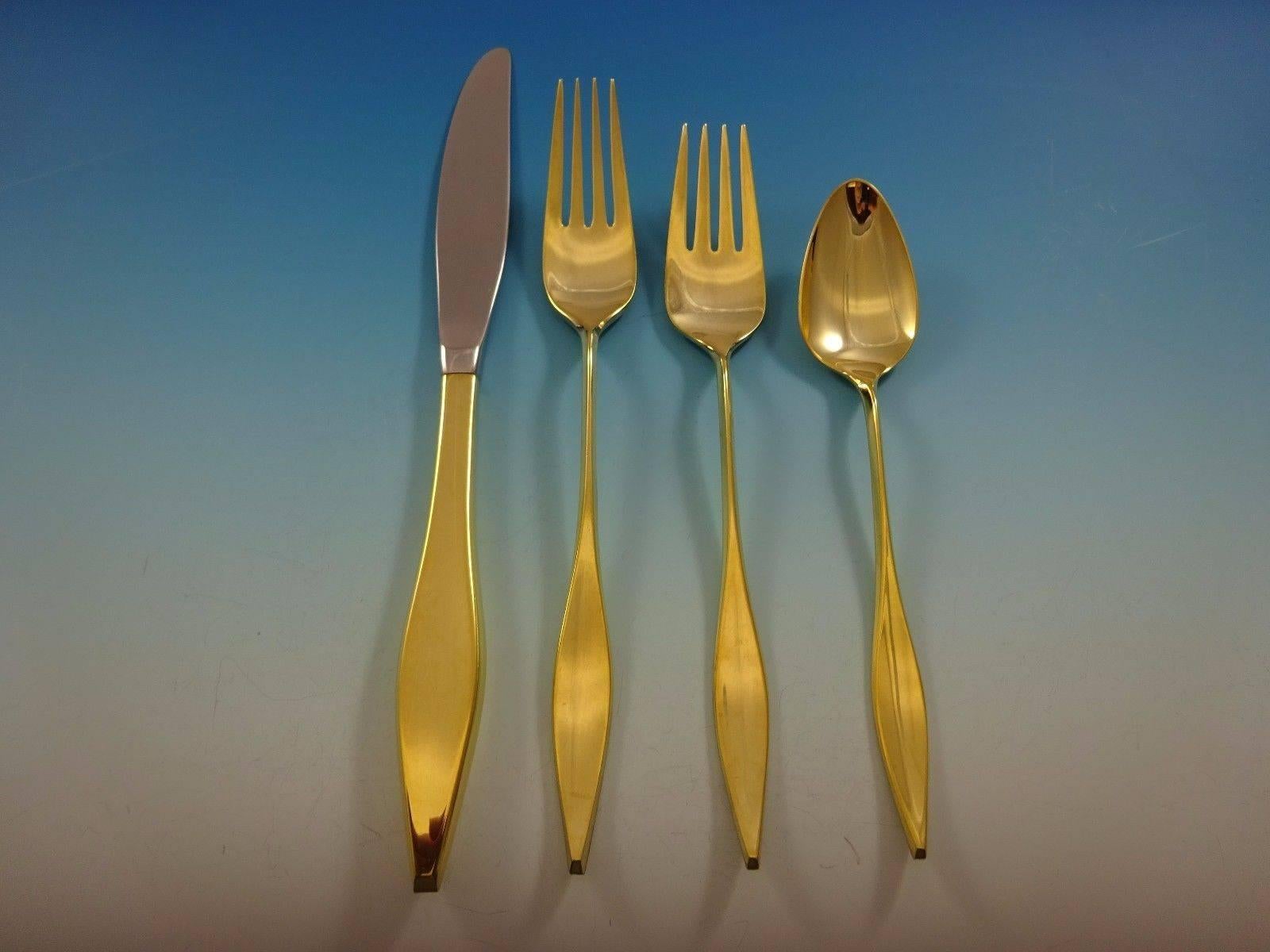 Lark gold by Reed & Barton sterling silver flatware set - 48 pieces. This set is vermeil (completely gold-washed) and includes: 

12 Knives, 9