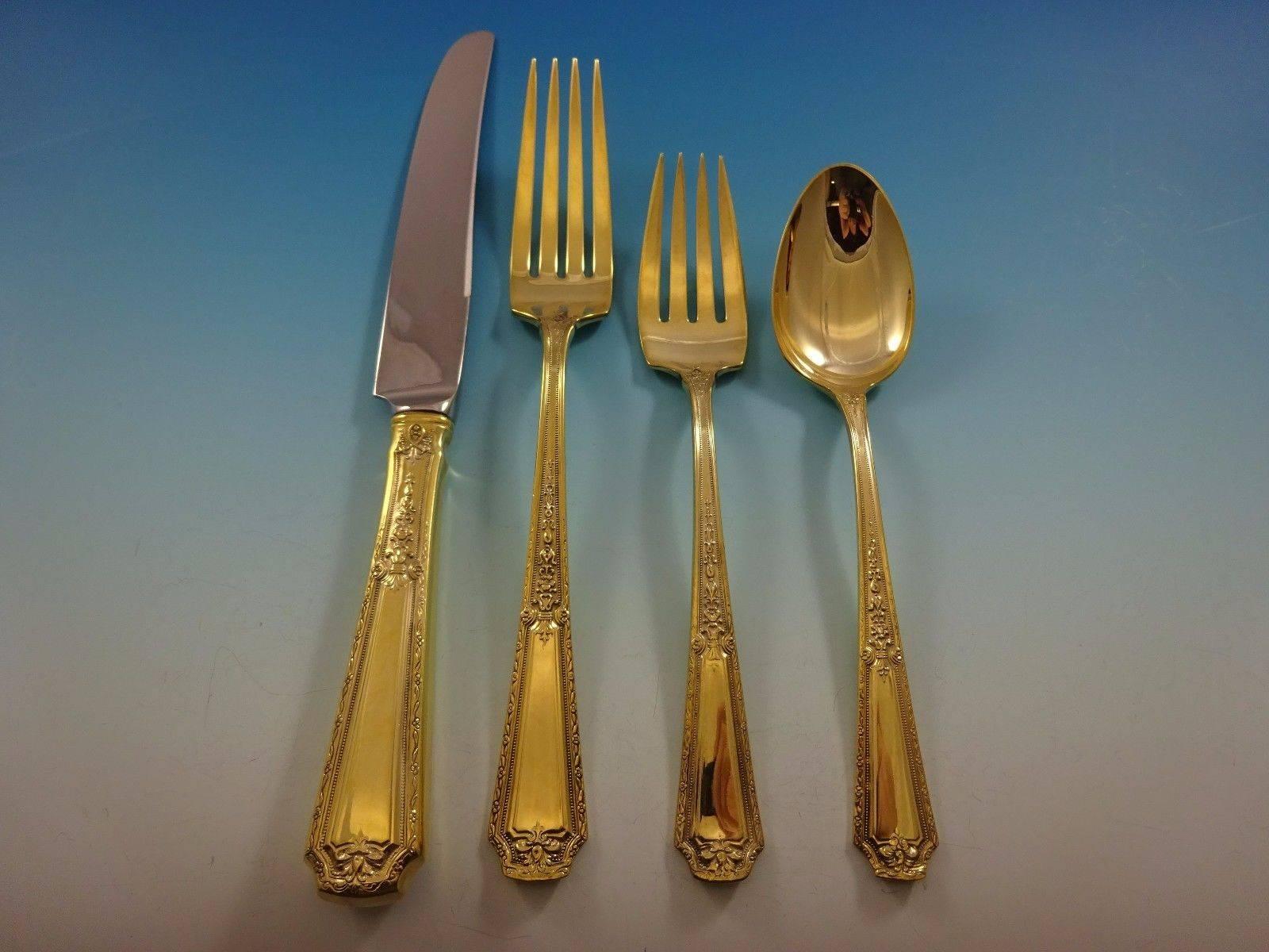 Louis XIV gold by Towle sterling silver flatware set - 24 pieces. This set is vermeil (completely gold-washed) and includes: 

Six knives, Old french blades, 8 5/8