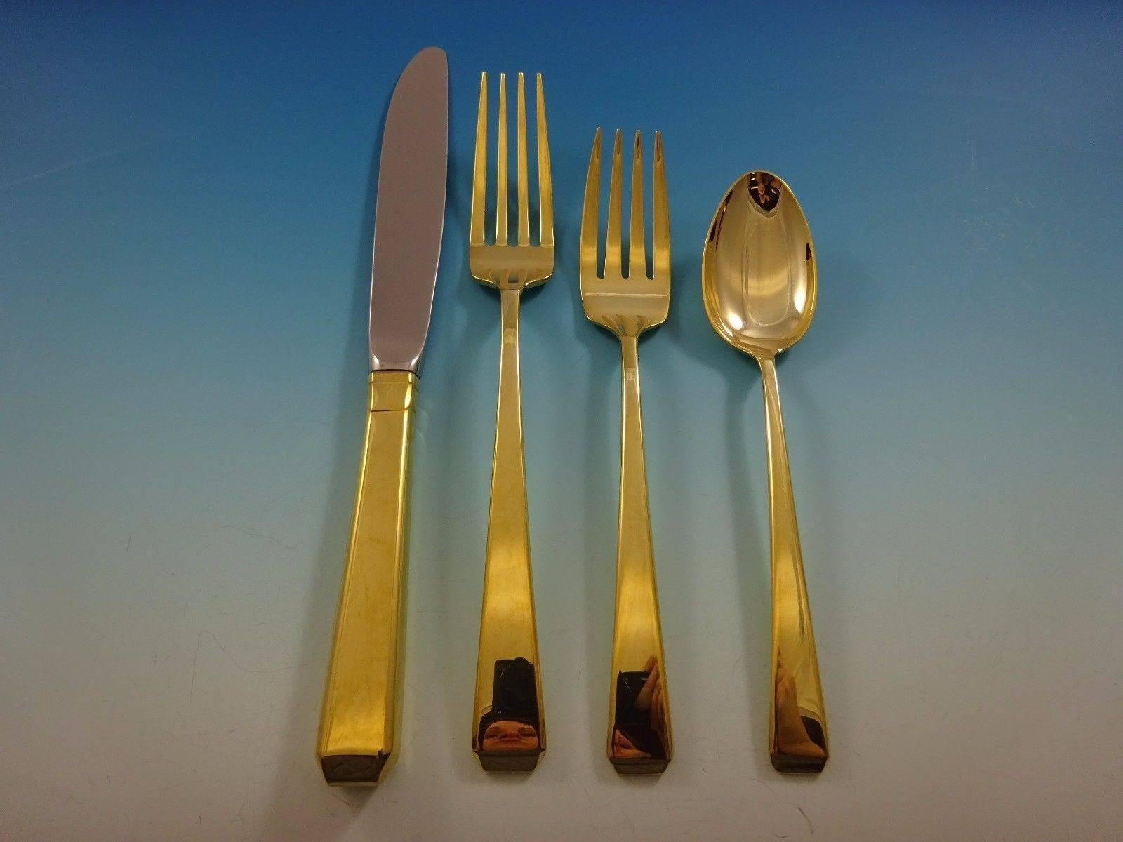 Craftsman gold by Towle sterling silver flatware set - 24 pieces. Gold flatware is on trend and makes a bold statement on your table. This set is vermeil (completely gold-washed) and includes: 

Six knives, 8 5/8
