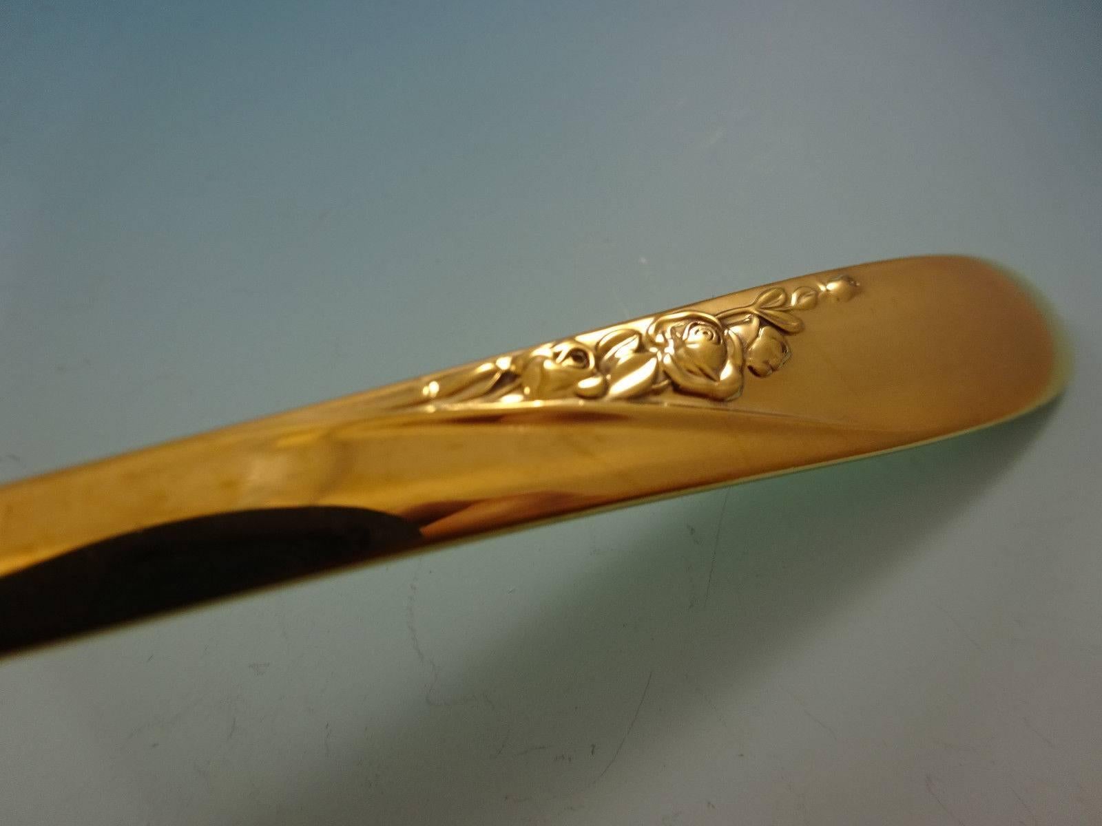 20th Century Rose Spray Gold by Easterling Sterling Silver Flatware Service 12 Set Vermeil For Sale